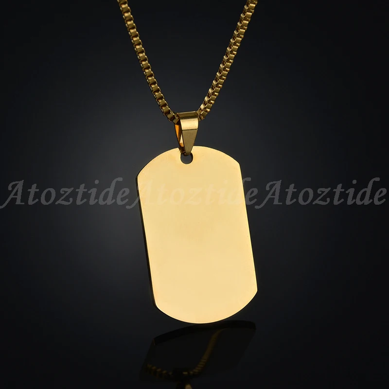 Atoztide Customized Stainless Steel Army Dog Tags Pendant Necklace Personalized Name Photo Square Necklace Christmas Gift