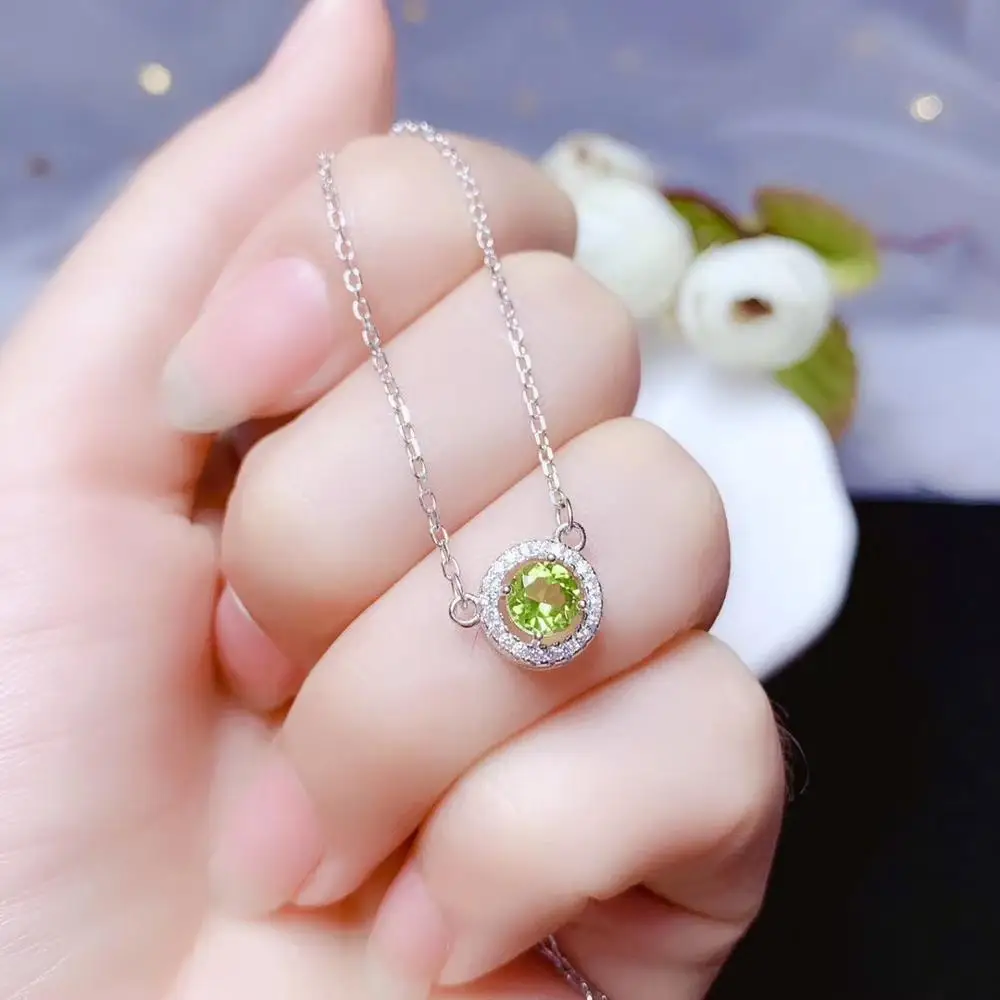 fashion green peridot gemstone  pendant for necklace silver fine jewelry natural gem  round good color birthday anniversary gift