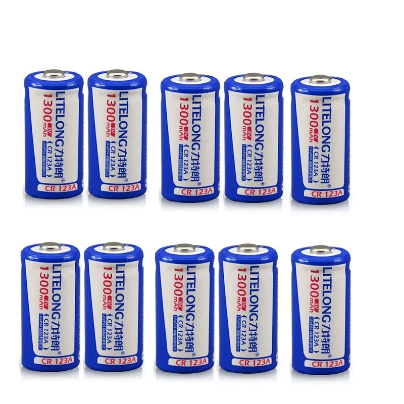 10pcs/lot 1300mAh CR123A CR123 123A 3.0V 3V LiFePO4 Lithium Battery For Camera Flashlights Torch ect.