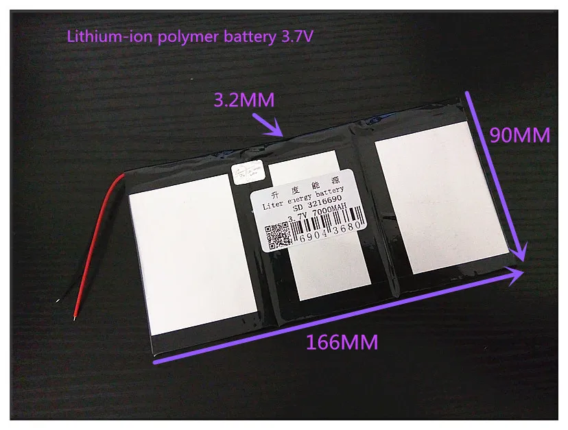 

3.7V 7000mAH 3216690 ( polymer lithium ion / Li-ion battery ) for tablet pc,Power bank,E-BOOK