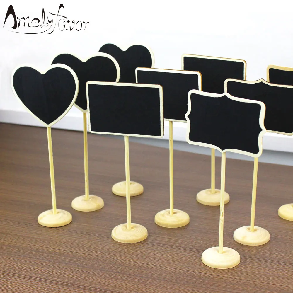 12Pcs/lot Wedding Decoration Mini Chalkboard Blackboard Seat Stand Wedding Lolly Heart Retangle Pattern Party Tag