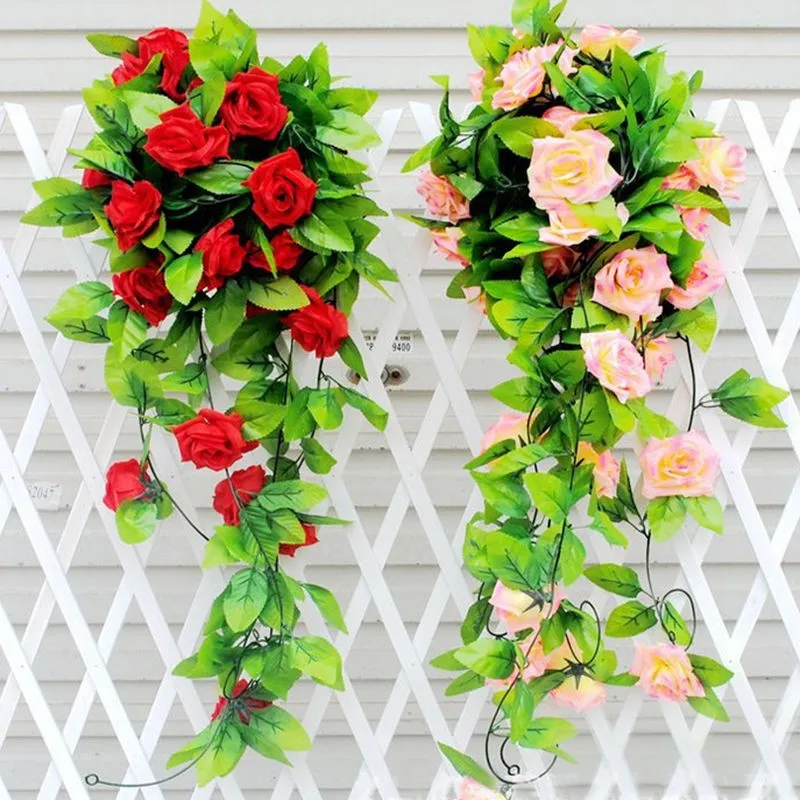 240cm/pcs Silk Rose Wedding Decorations Ivy Vine Artificial Flowers Arch Decor with Green Leaves Hanging Wall Garland 100 PCS