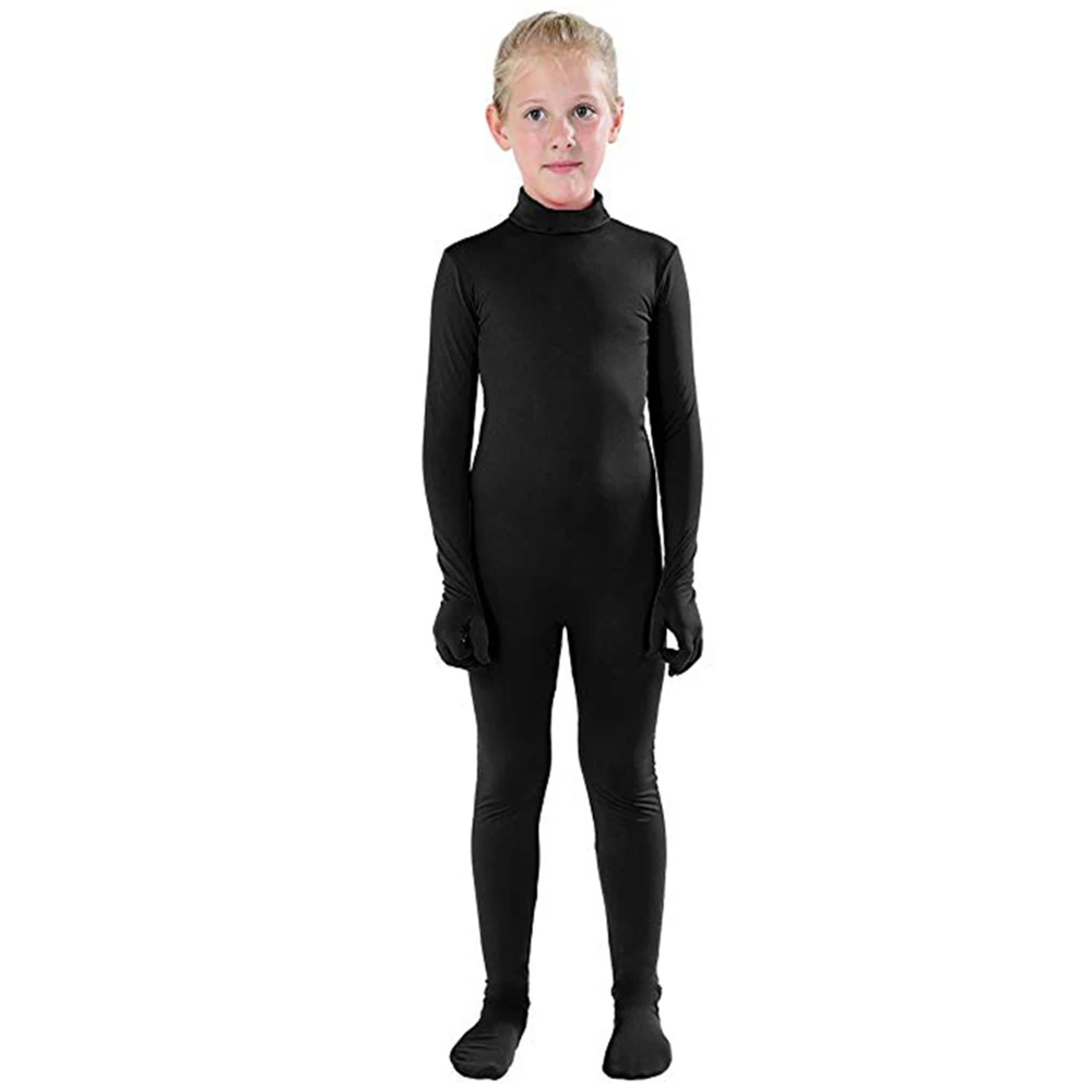 SPEERISE Kids 3-12 Boys Black Zentai Suits Tights Full Body Zentai Spandex for Girls Cosplay Halloween Junpsuits Romper Costume