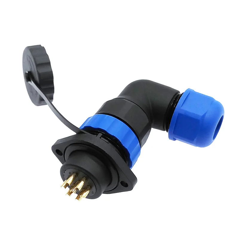 SP20 IP68 waterproof connector 2 hole flange socket 2/3/4/5/6/7/8/9/12/14Pin 90 degree elbow angle connectors