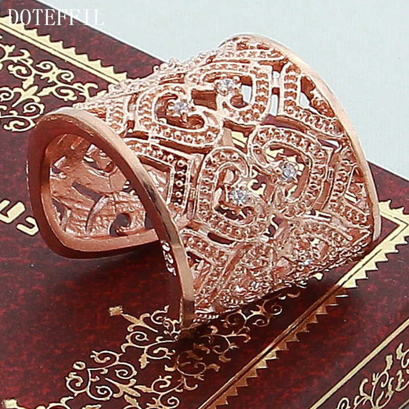 DOTEFFIL 925 Sterling Silver Rose Gold Big Net Weaving Ring For Women Wedding Engagement Party Fashion Charm Jewelry image 3