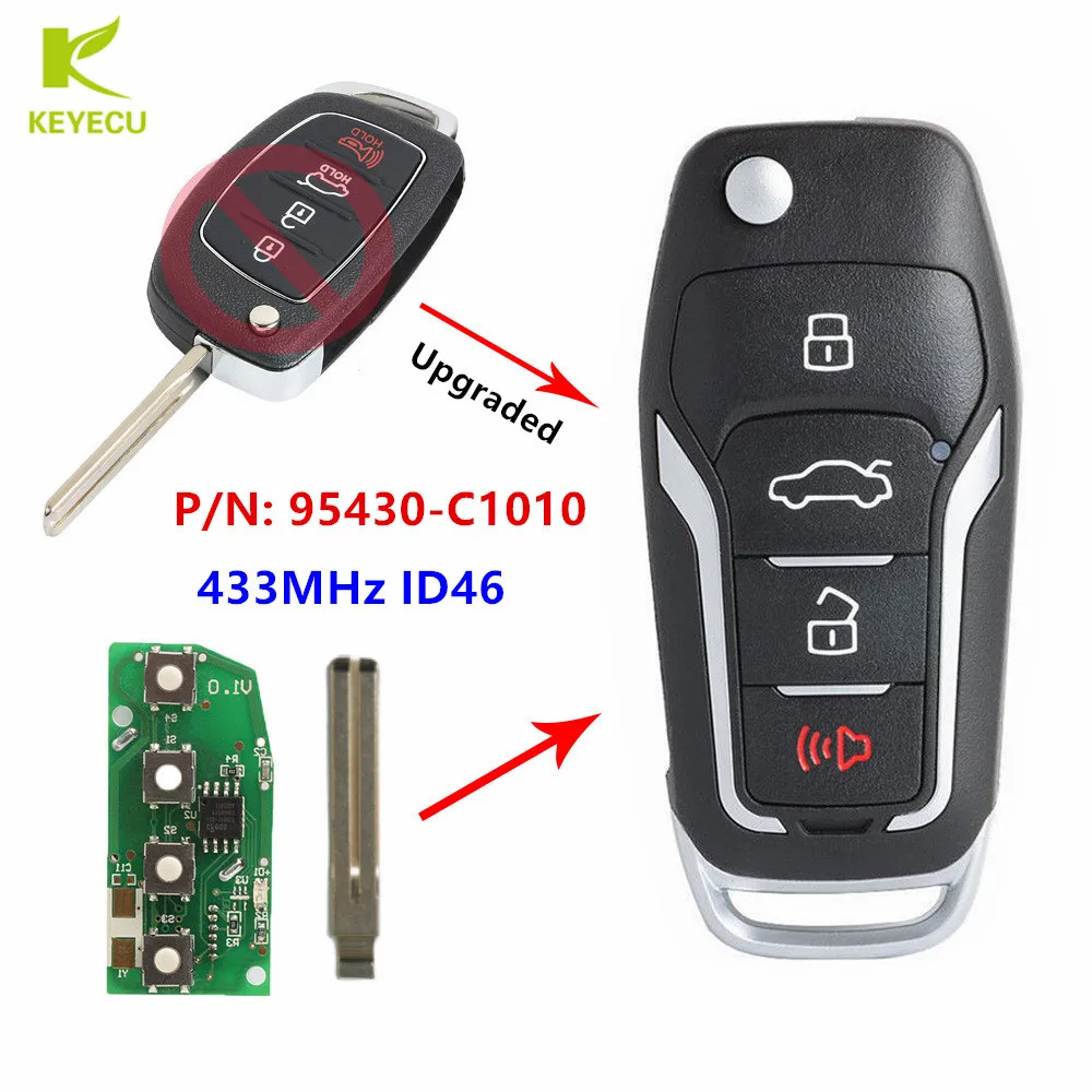 

KEYECU Replacement Upgraded Flip Remote Key Fob 433MHz ID46 for Hyundai Sonata 2014 2015 2016 2017 P/N: 95430-C1010