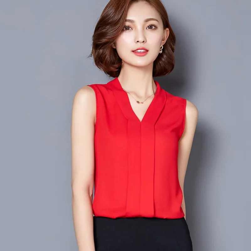 2021 Summer Large size Women T Shirt Office Ladies Work Tops Female Sleeveless Chiffon Shirt Female Clothing