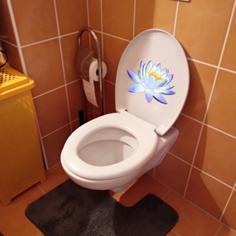 YOJA 20.3X15.2CM Watercolor Blue Lotus Cartoon WC Toilet Seat Stickers Home Room Decoration Wall Decal T1-1509