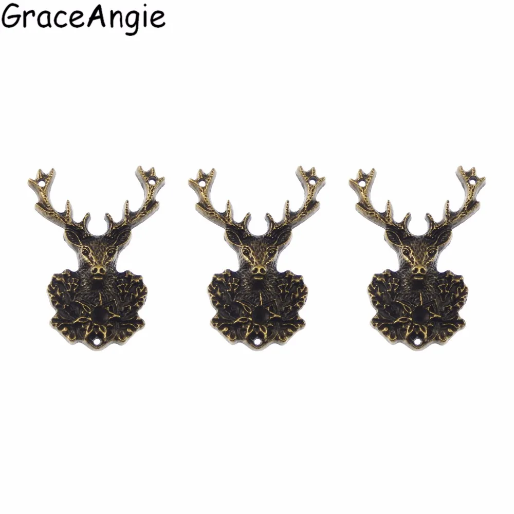 GraceAngie 6PCS Antique Bronze Deer Elk Head Shape Two Hole Pendant Connectors Retro Style Jewelry Necklace Making Findings