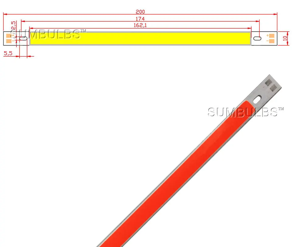 [Sumbulbs] 200 x 10 mm 0422 10 W LED-Licht COB-Streifenlampe DC 12–14 V 1000 lm grün gelb rot blau warmweiß reines weißes Balkenlicht – Detail 1