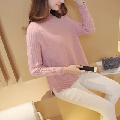 Lady Knitted Pullover Sweater Female Winter Warm Long Sleeve Sweaters Loose-fitting Blouse Bottom Crotch Short Knit Jacket B9322