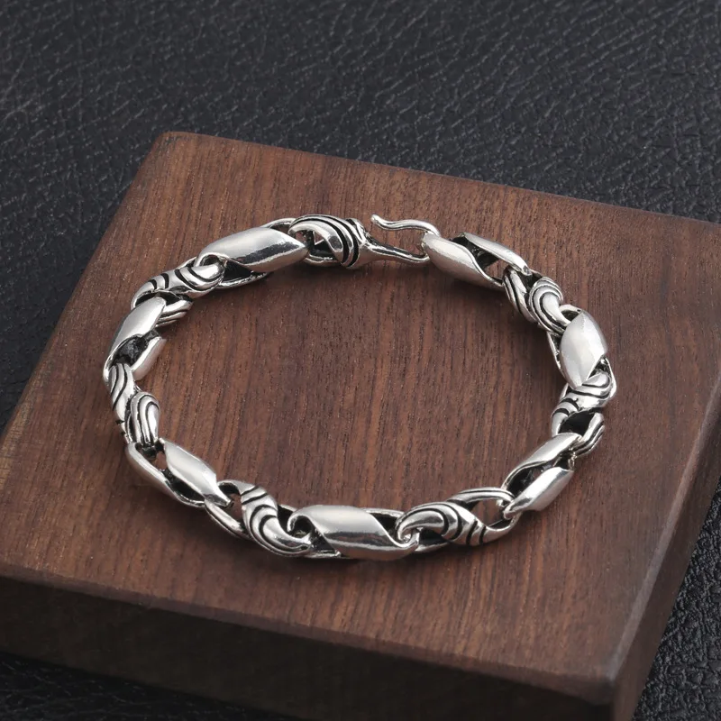 

Wholesale S925 Sterling Silver Trend Wrist Jewelry Retro Thai Silver Hipster Popular Wild Simple Men's Bracelet Homme