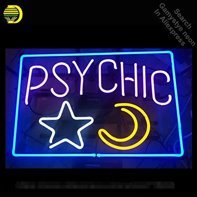 Psychic Neon Sign Star and moon Handmade Real Glass Tube neon lights vintage Lamps Recreation Room Iconic Sign Advertise Neon