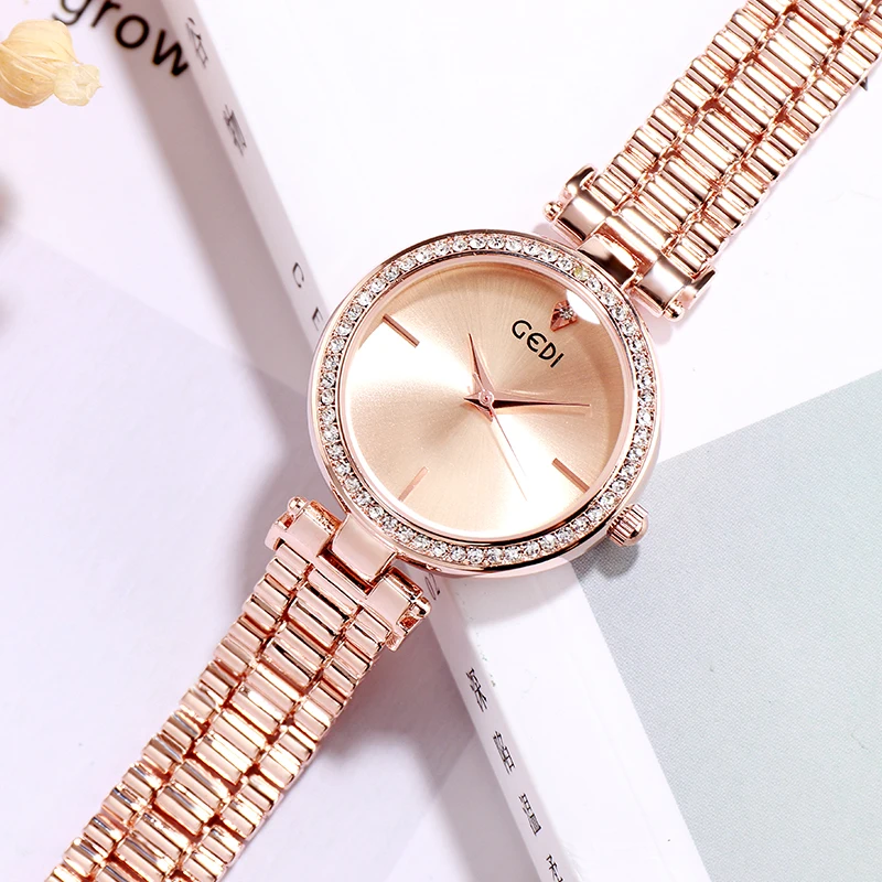 GEDI Rosegold นาฬิกาผู้หญิงควอตซ์นาฬิกากันน้ำผู้หญิงนาฬิกาแฟชั่นแบรนด์หรูนาฬิกาข้อมือสตรี 2019