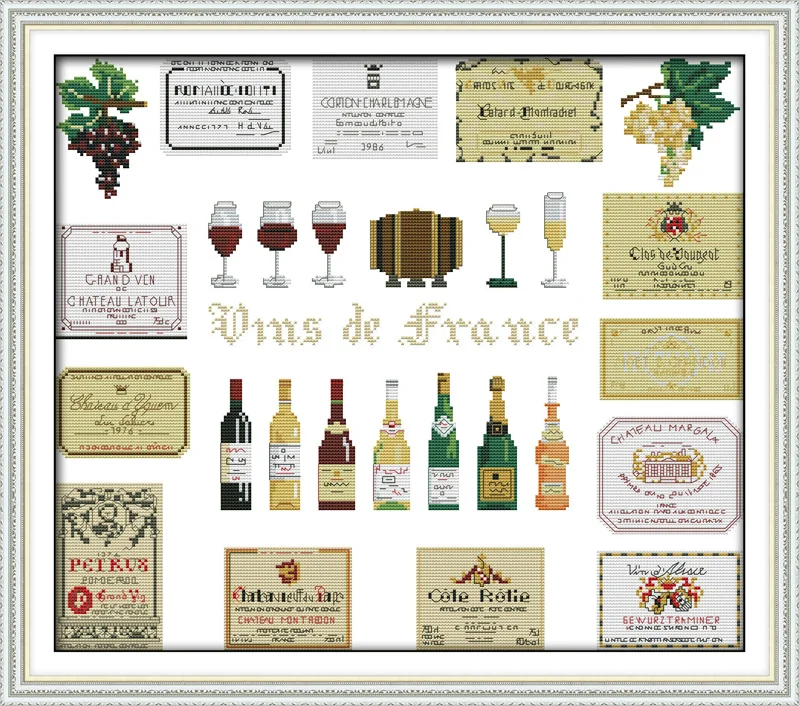 Wines cross stitch kit cup bottle label 14ct count cloth linen canvas stitching embroidery DIY handmade needlework cross-stitch