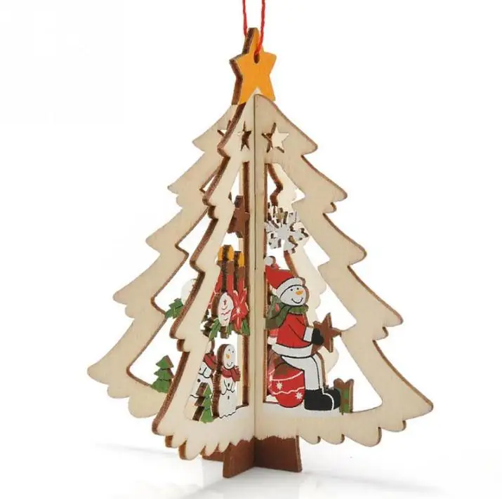 Hot sale 3 styles Creative Christmas ornaments Carved wooden Christmas tree window ornaments Christmas pendant SN1443