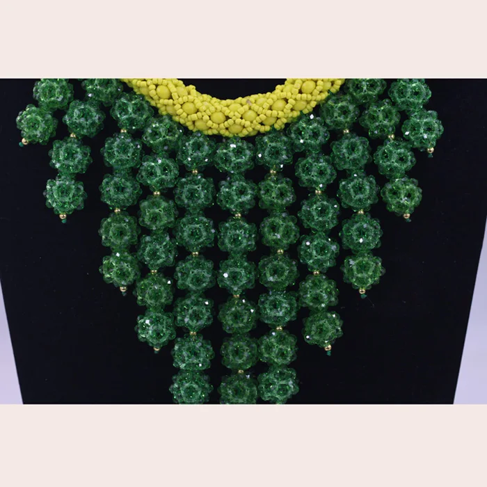 Fashion Birthday Gift  Yellow and Green Chunky Bib Crystal Jewelry Set Nigerian African Jewelry Set Free ShippingABH208