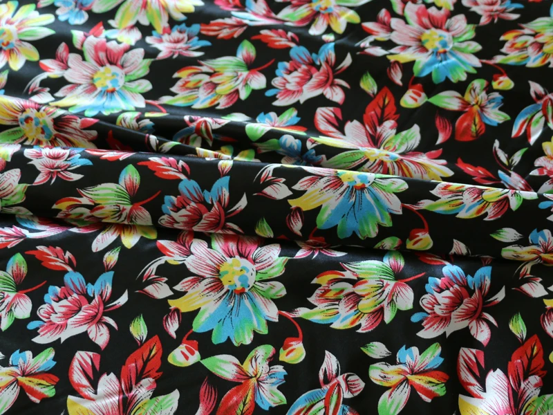 Soft Satin Fabric For Shirt Vintage Floral Charmeuse Polyester Meter