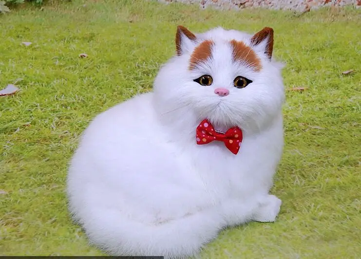 22x18cm miaow cat with bowtie hard model,polyethylene&furs handicraft Figurines&Miniatures home decoration gift a2889