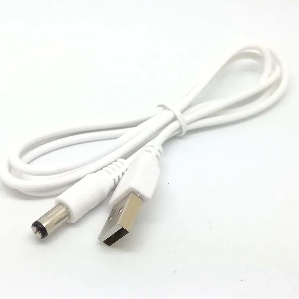 new white PC Laptop USB Male to 5V DC 5.5mm x 2.1mm Barrel Connector Power Cable charger cable