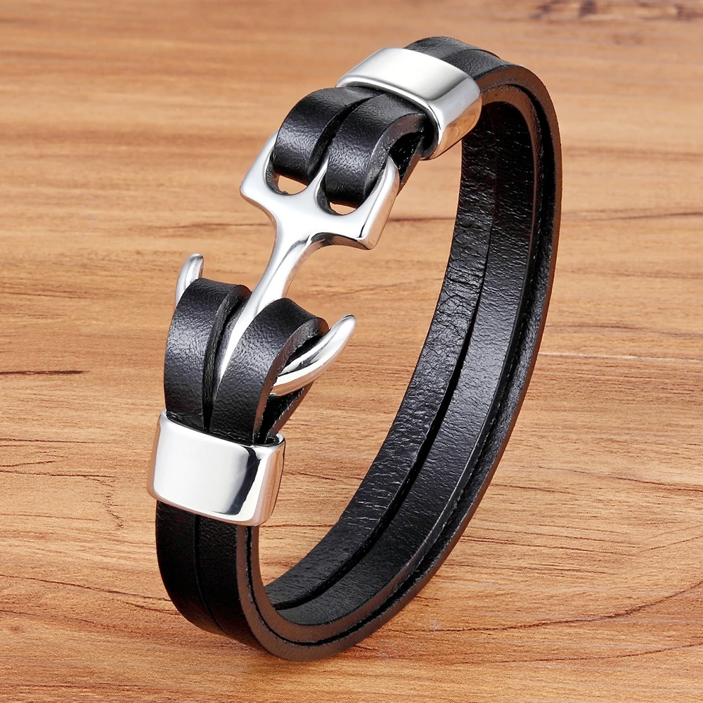 TYO Charm Anchor Bracelet Pattern Steel Genuine Leather Bracelet For Birthday Party Gift Men Bangles Dropshipping Dropshipping
