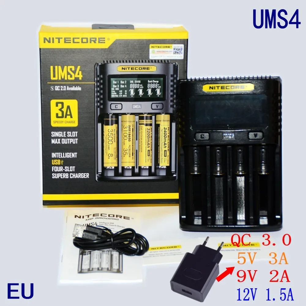 NITECORE UMS4 UMS2 VC4 LCD Smart Battery Charger for Li-ion/IMR/INR/ICR/LiFePO4 18650 14500 26650 AA 3.7 1.2V 1.5V Batteries D4