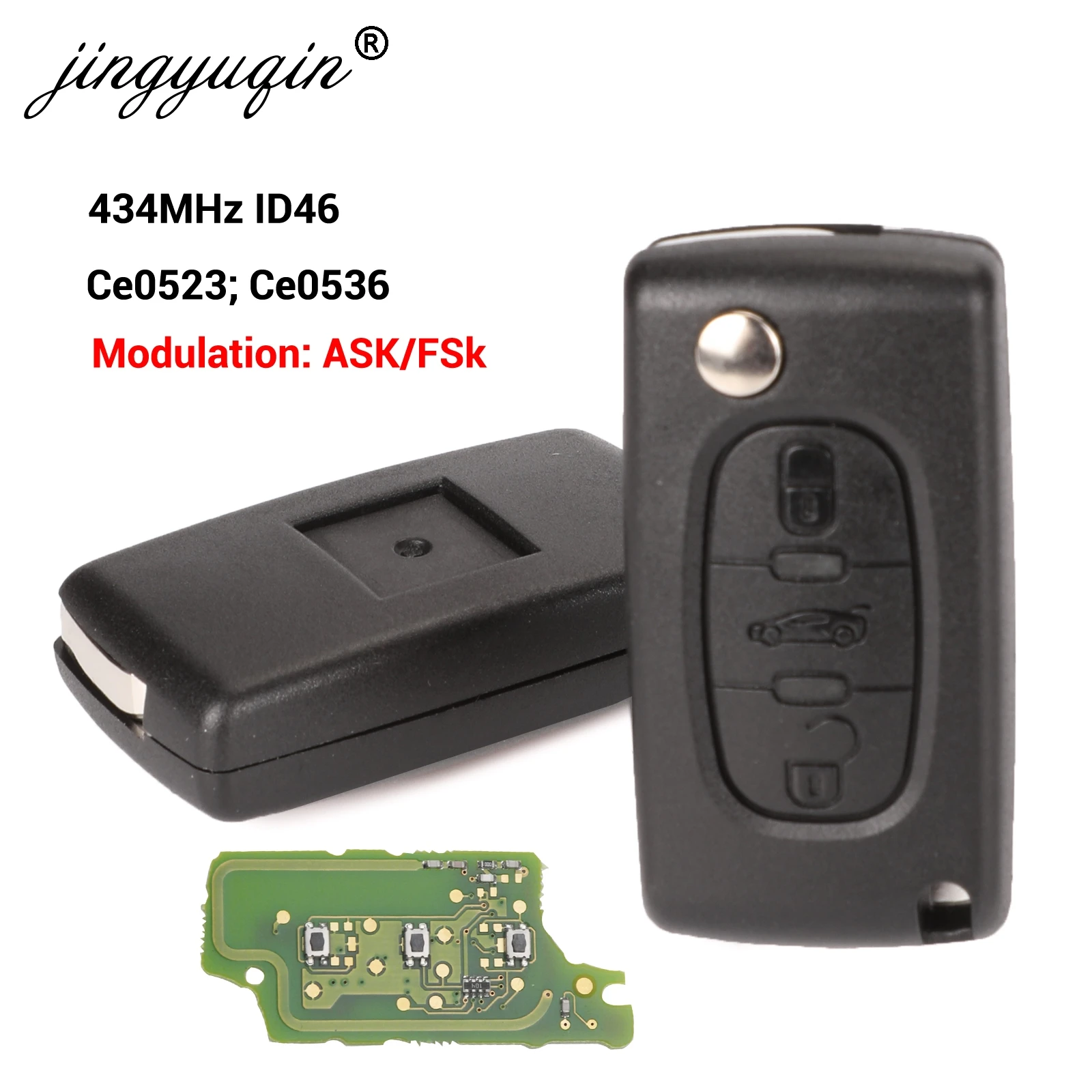 

jingyuqin 433Mhz ID46 ASK FSK Car Key For peugeot 207 307 407 208 308 408 607 Partner Remote Key 3 Buttons CE0523 Ce0536