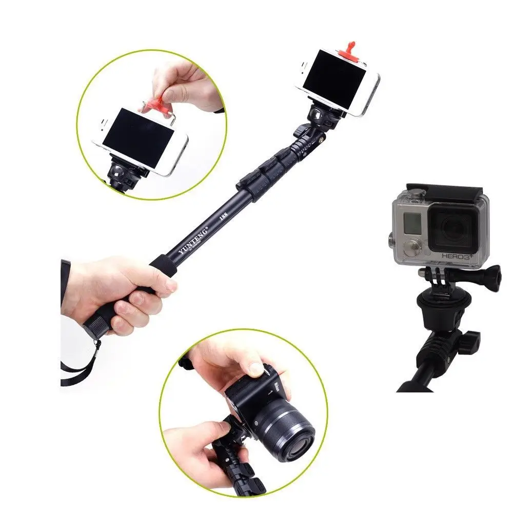 Yunteng 188 Ảnh Tự Sướng Thanh Monopod cho Điện Thoại Máy Ảnh Monopd gopro Hero3 +/3/2/1 màu đen