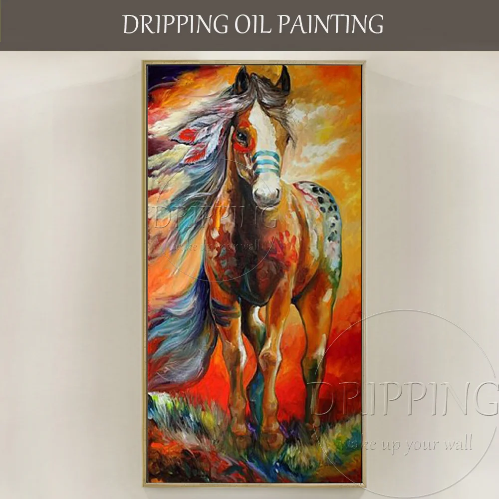 

Popular Wall Art Hand-painted High Quality Colorful Horse Painting Abstract Battle Steed War Horse Oil Painting For Living Room