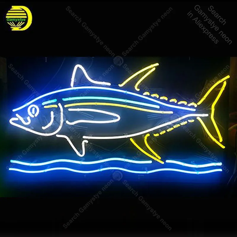 

Neon Sign Personalized Fish Neon Sign Real Glass Tube Neon Bulb Signboard decorate food Art Restaurant Handcrafted lamp Light up