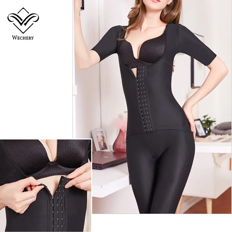 Wechery Slimming Shaper Women's Binders and Shapers Full Length Midi Sleeve Shapewear Slimming Bodysuit Female Faja 40-100kg 3XL