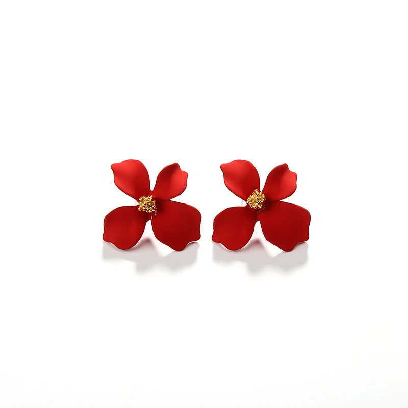 12 Kinds Candy Color Petals Golden Stamen Yellow Red White Green Pink Flowers Acrylic Stud Earrings For Women