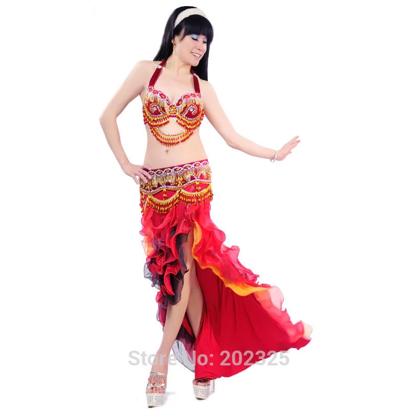 Tribal Gypsy Costume Women dance costume belly dancing outfit sexy dance clothes performance wear Bra belt maxi skirt 3pcs set