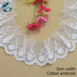 5cm Width White Cotton Embroided Lace Ribbon Guipure Trim DIY Wedding Accessories Dolls African French Lace Applique#2895