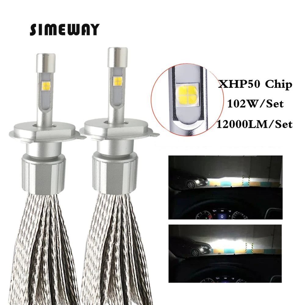 2PCS Auto lamp H4 LED H7 H11 D1S HB3 HB4 H13 bulbs with XHP50 104W 12000LM 4300K 6000K Motorcycle led car D2H headlight 12V 24V