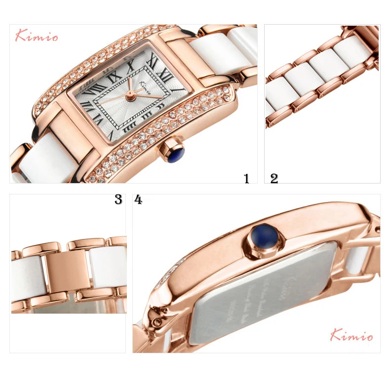 Kimio Brand Women Quartz Watches Silver Diamond Pearl Dial Dress Wristwatch Female Classic Imitation Ceramics Watch montre femme