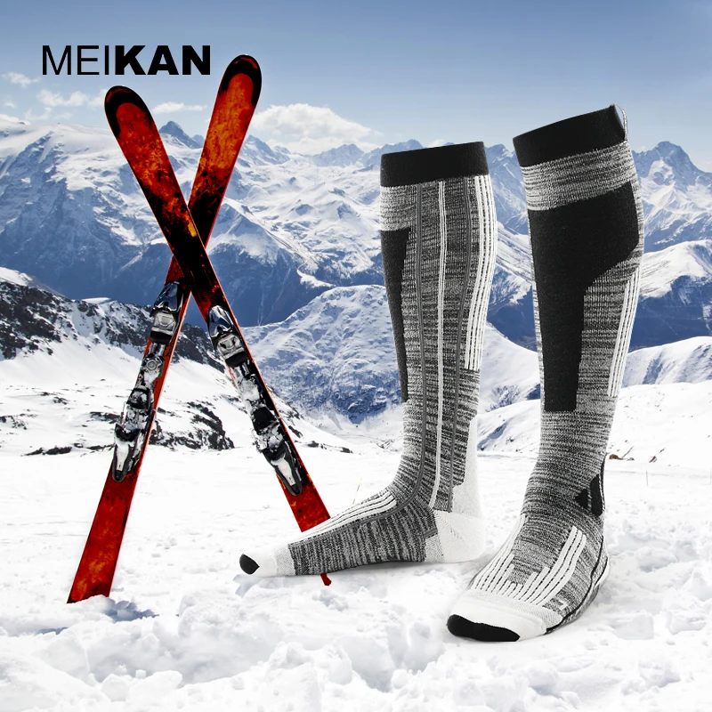 MKSK2017001 High Quality Professional Men/Women Mercerized Merino Wool Ski Socks Outdoor Thicken Terry Warm Knee High Long Socks