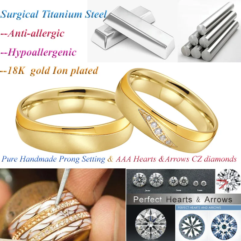 Couple Wedding Rings For Men And Women Plating Stainless Steel Alliances Love His And Hers Proposal Ring Marriage