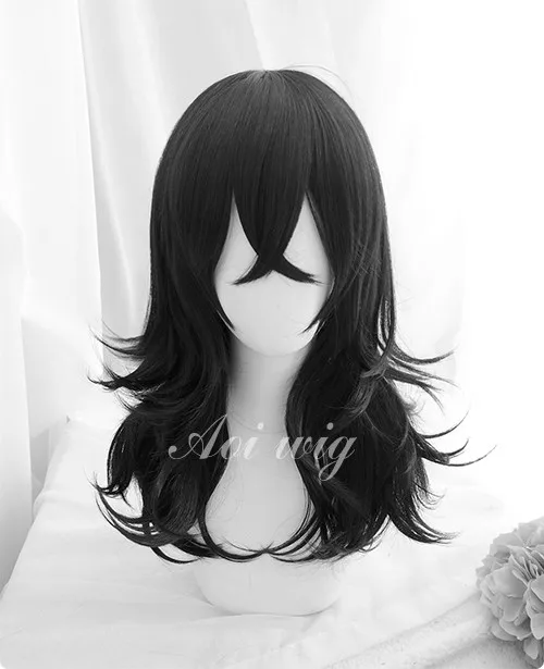 Anime Boku no Hiro Akademia Shouta Aizawa 45cm Black Wavy Wig Heat Resistant Cosplay Costume Wig + Track + Cap