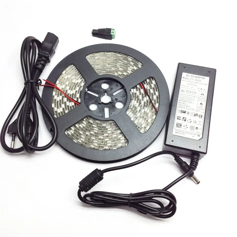 Red 5050 DC 12V LED Strip Non-Waterproof / Waterproof 5M 300 LED Flexible Changeable Light+DC Female Adapter+5A Power