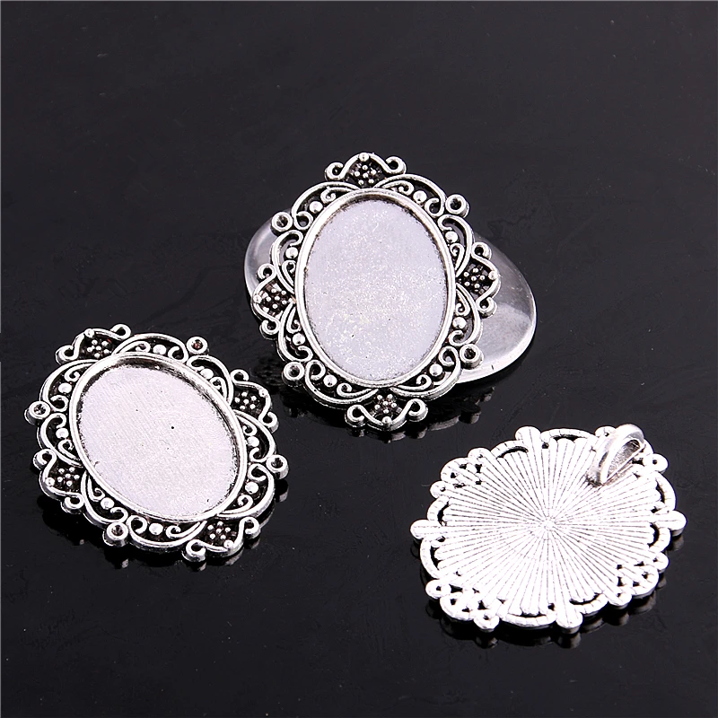 

Sweet Bell 12pcs Antique Oval Cameo Filigree Cabochon Base Setting 31*37mm(Fit18*25mm dia) Metal Photo Jewelry Pendant