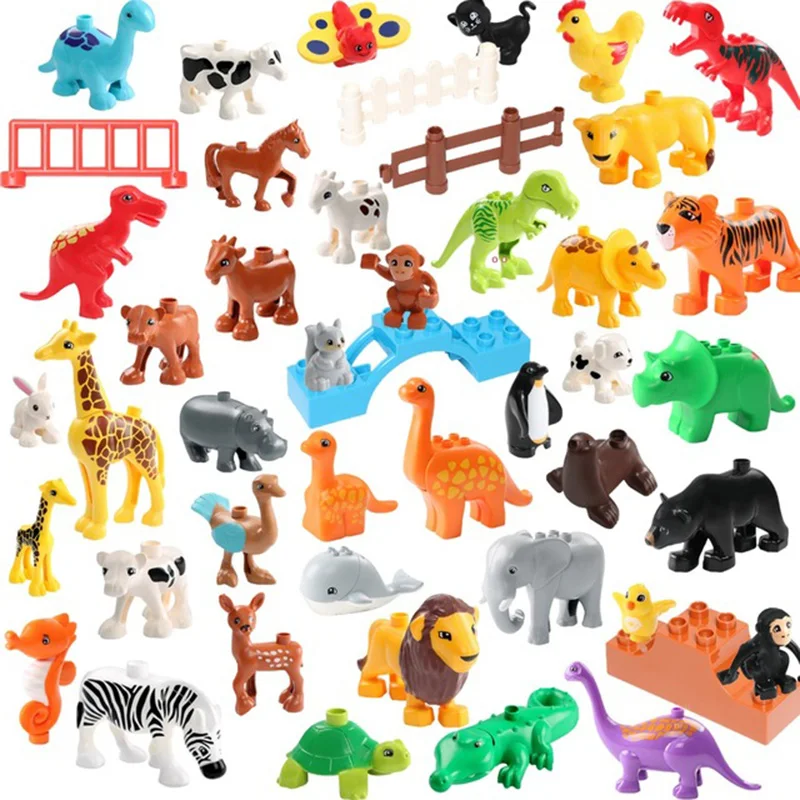 Wildlife Animal Building Blocks Accessories Toys Dinosaur Big Size Educational Fish Blocks Toy DIY Animal Zoo Brick For Children