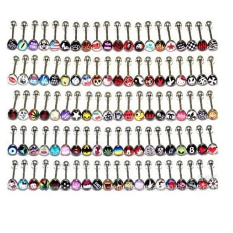 

Dome Logo Barbell Various Designs Logo Tongue Ring One of Each 50 Styles Lot of 50pcs Body Jewelry