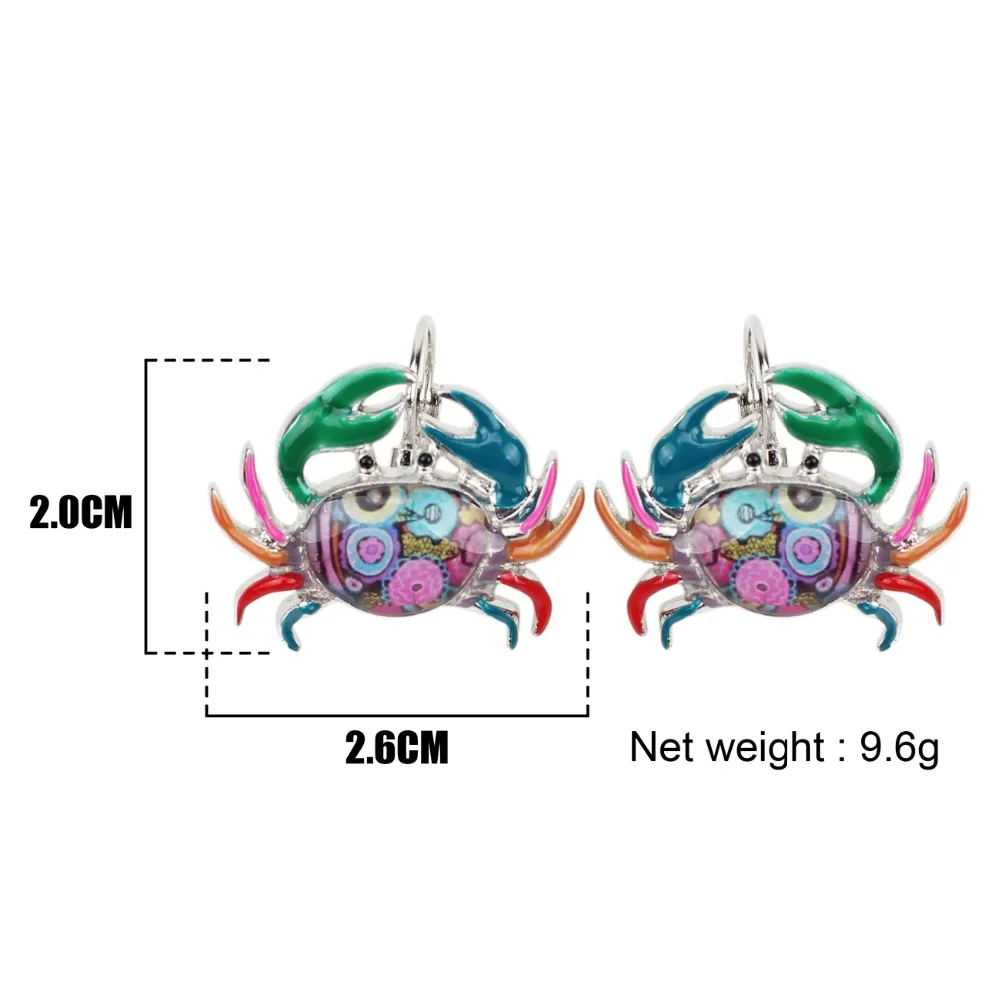 Bonsny Ocean Collection Enamel Alloy Crab Stud Drop French Clip Earrings Fashion Animal Jewelry For Girls Women Lady Accessories