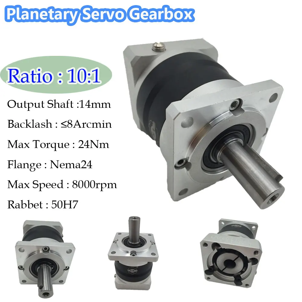 Gear Ratio 10:1 Planetary Servo Gearbox Nema24 8ARCMIN Backlash 60mm Flange Servo Geared Speed Reducer CNC