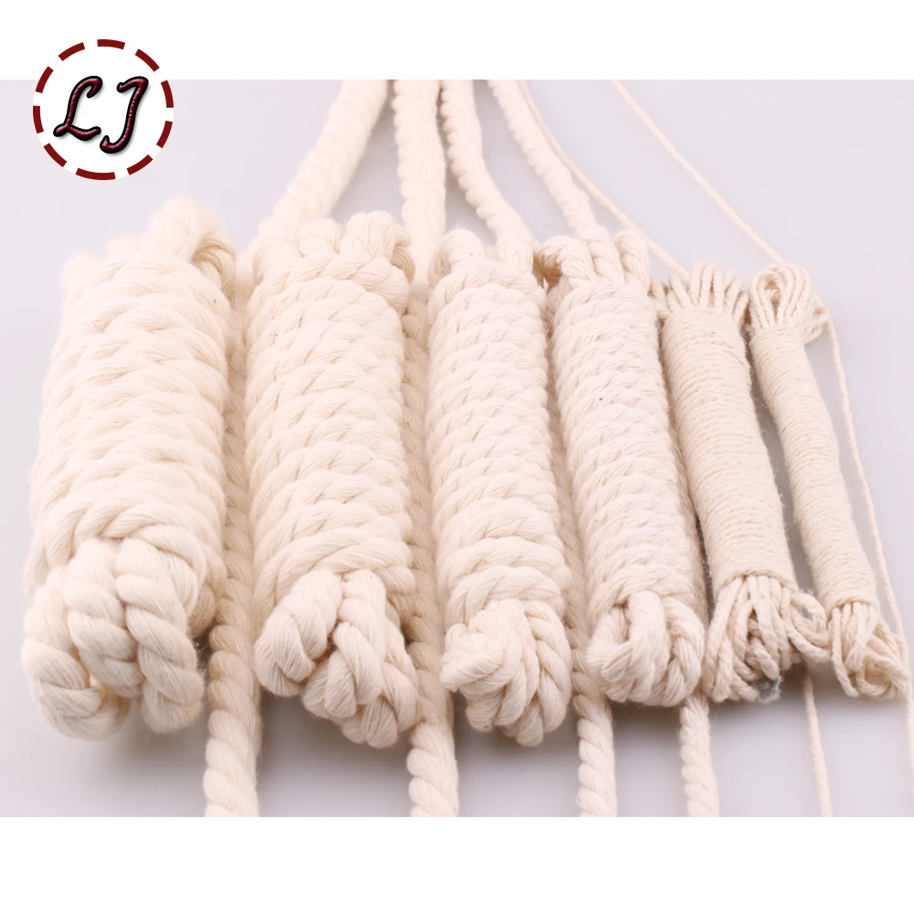 5yd/lot high strength natural color 3ply round flat Rope 100% cotton Cords for home handmade garment accessories Craft Projects