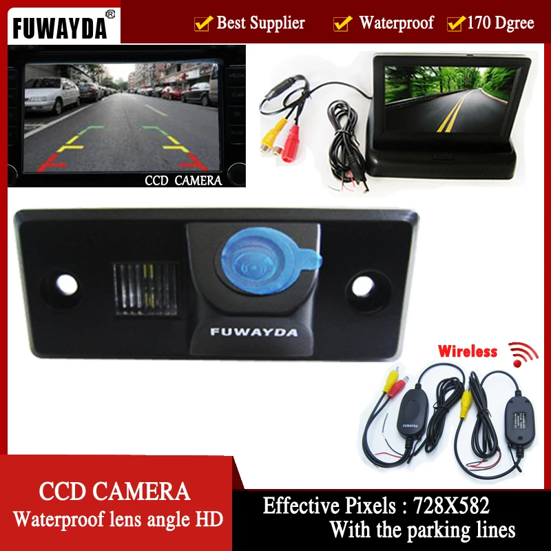 FUWAYDA Wrieless CCD HD Car Rear View Camera for PORSCHE CAYENNE VW SKODA FABIA TIGUAN TOUAREG  with 4.3 Inch foldable  Monitor