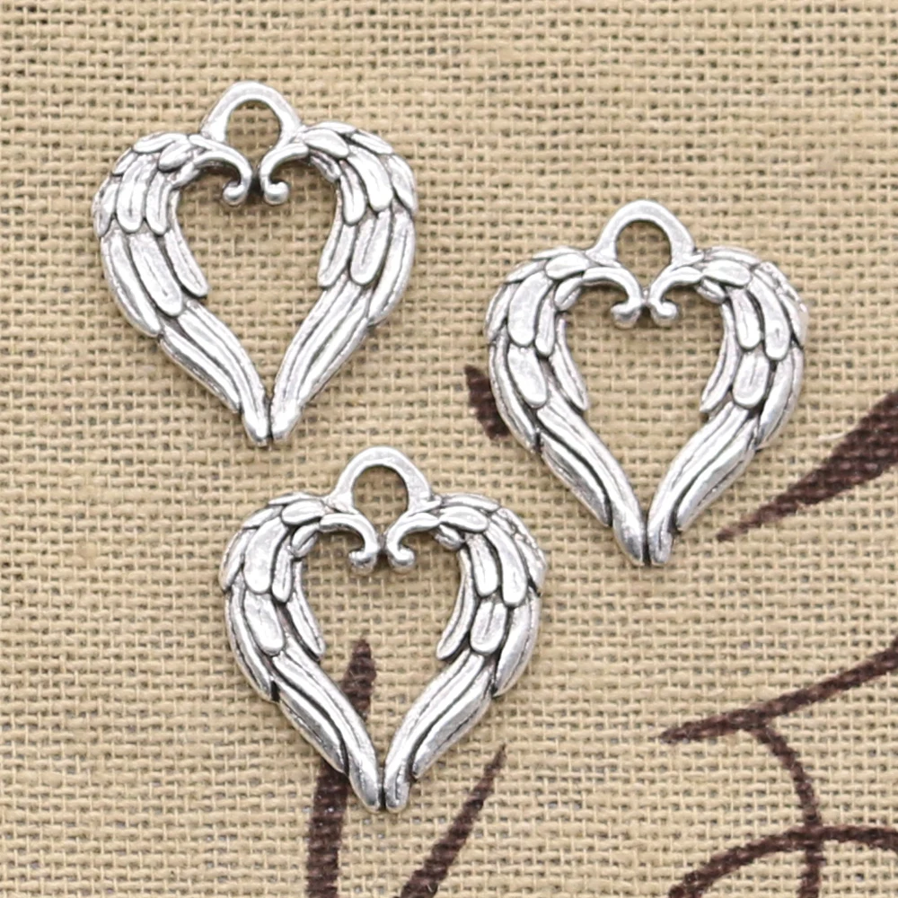 20pcs Charms Heart Angel Wings 19x17mm Antique Silver Color Pendants DIYCrafts Making Findings Handmade Tibetan Jewelry