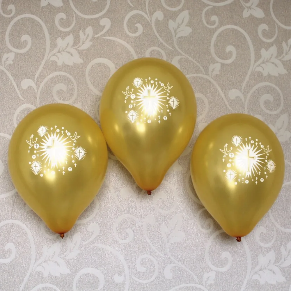 

Boys girls baptism confirmation religious party decoration balloon gold silver latex balloons with dove cross 12 ct