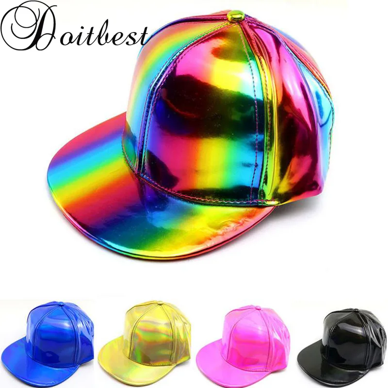 Doitbest Women PU Leather Baseball Cap Mens Hip Hop Spring Large Boys Girls Snapback Caps Suit For Teens Lovers Dance Party